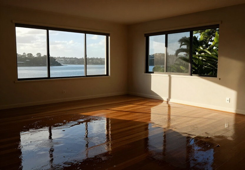 Flooded living room in Hunters Hill before restoration