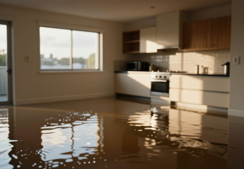 Flooded office space in Hunters Hill before cleanup